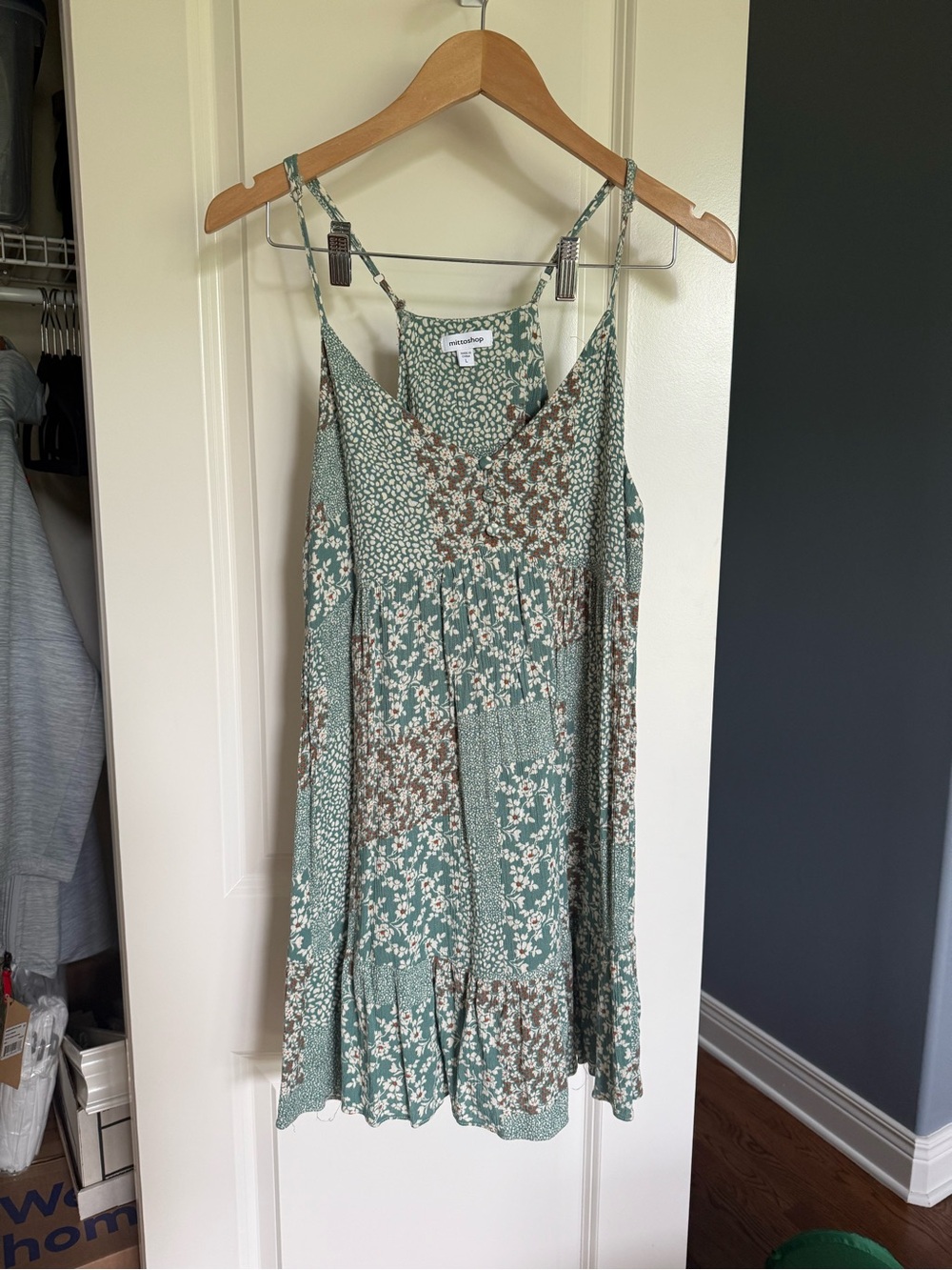 mittoshop Mint Green Floral Patchwork Mini Dress